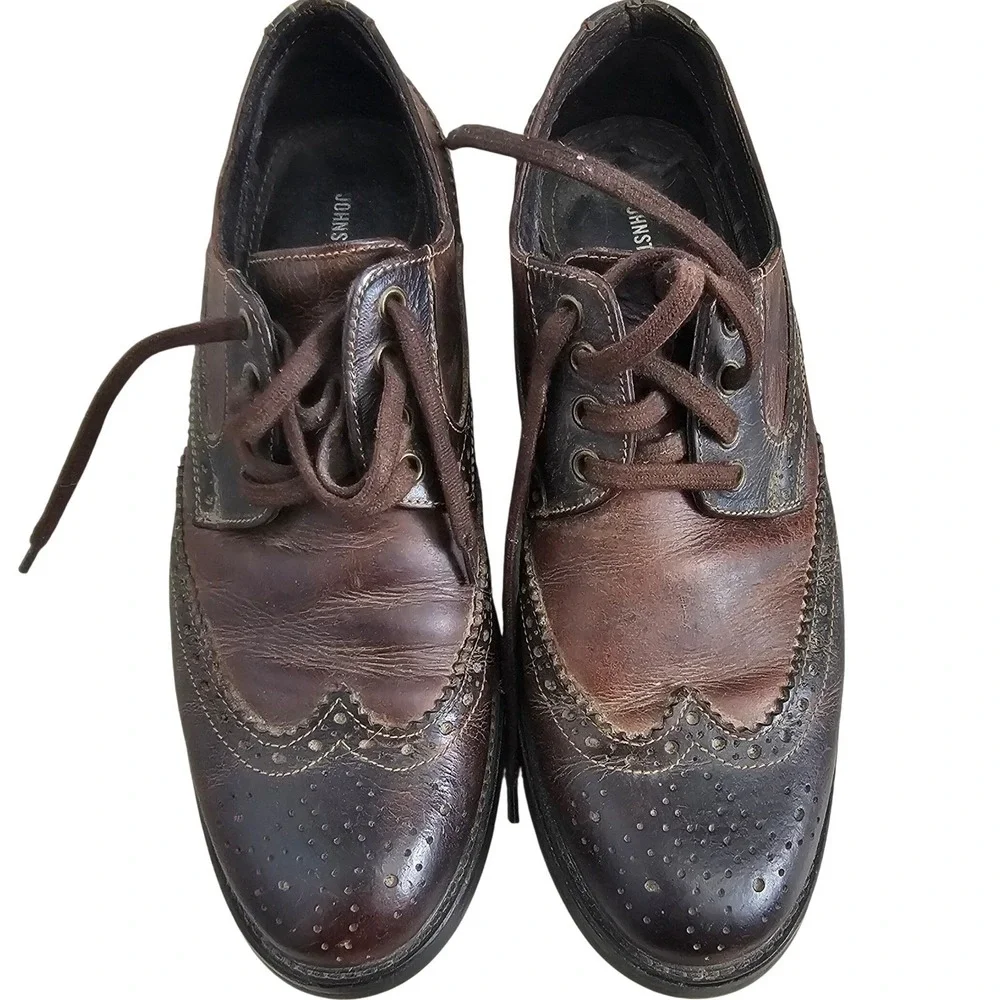 Johnston & Murphy Mens Brown Leather Wingtip Brogue Oxford Dress‎ Shoes Two Tone